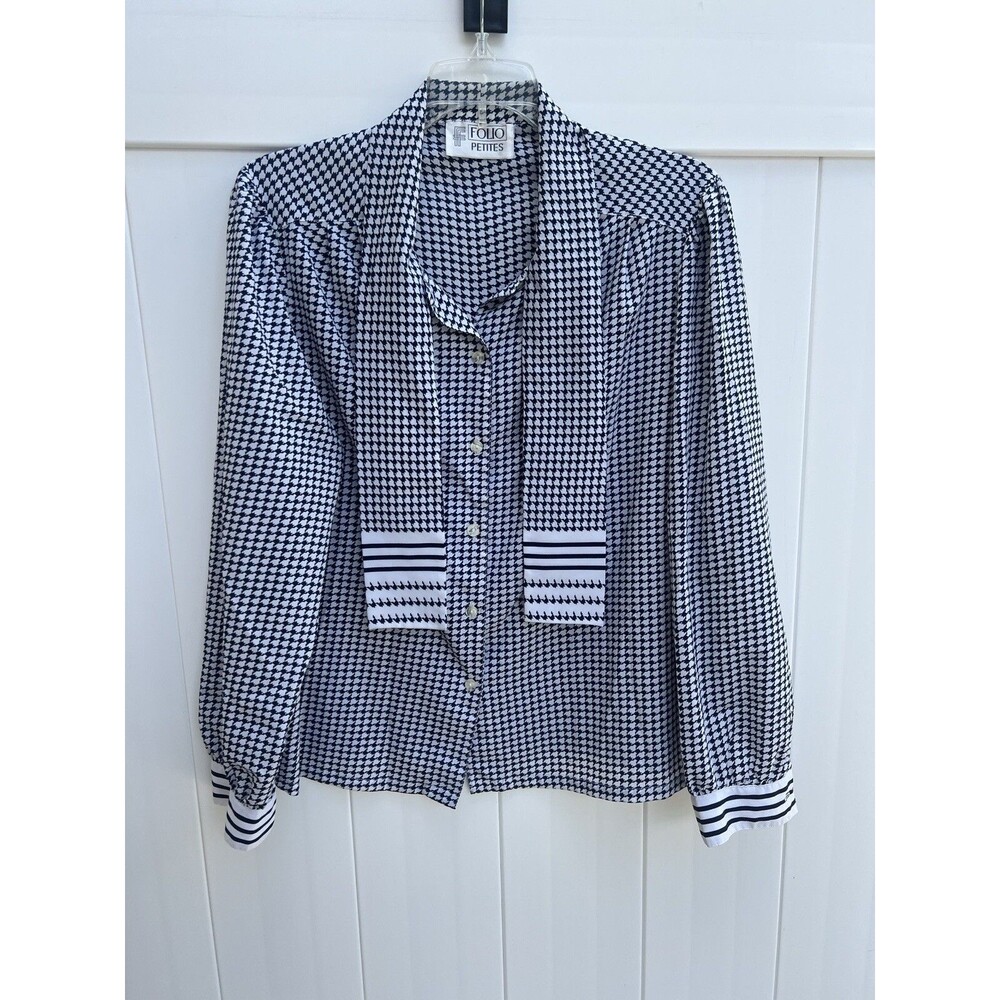Folio Petites Womens Vintage Button Up Long Sleeve Houndstooth Sz PL ?
